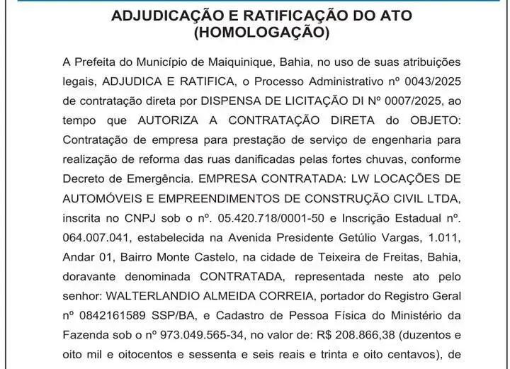 Indignação em Maiquinique: Prefeitura contrata empresa, mas obras estão paradas
