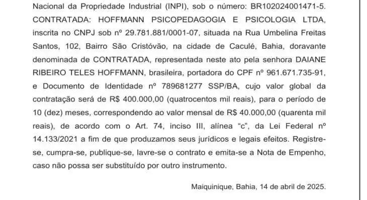 Maiquinique demite trabalhadores enquanto contrata empresa de R$ 400 mil