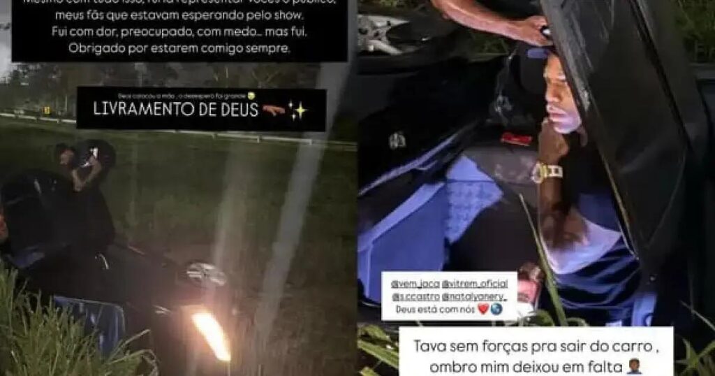 Cantor Polly do Oh Polêmico capota carro e se apresenta na Micareta de Feira