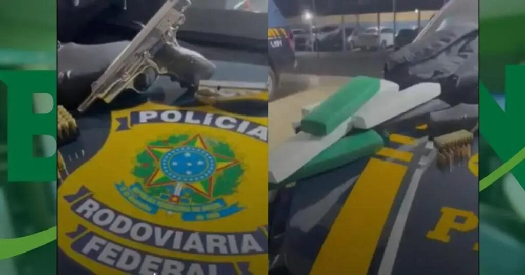 PRF apreende arma, munições e drogas em ônibus na BR-116
