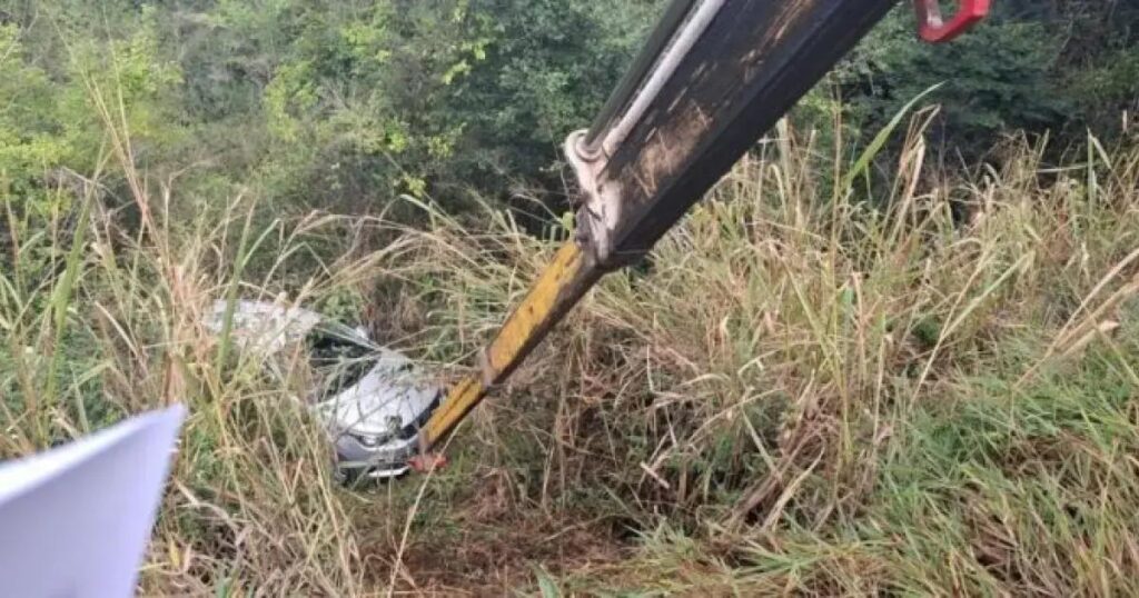 Carro cai em ribanceira ao desviar de animais soltos na BR-330