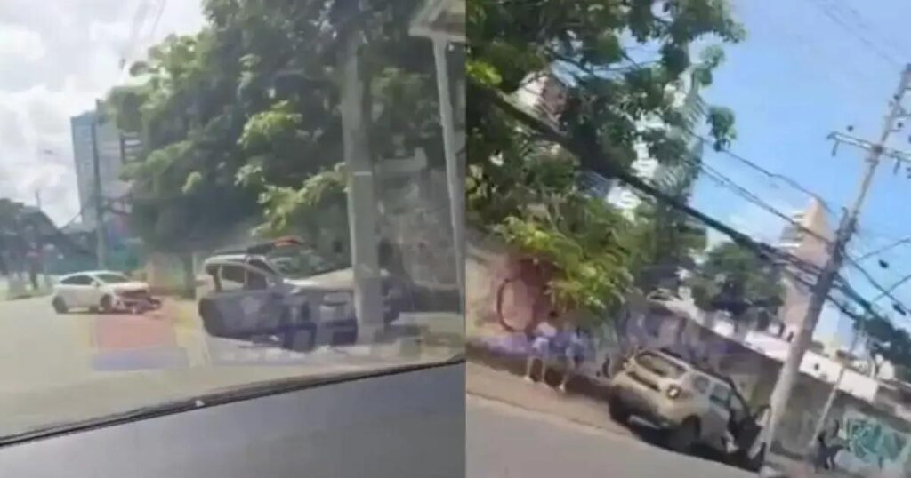 Viatura da PM colide com carro e poste em Salvador
