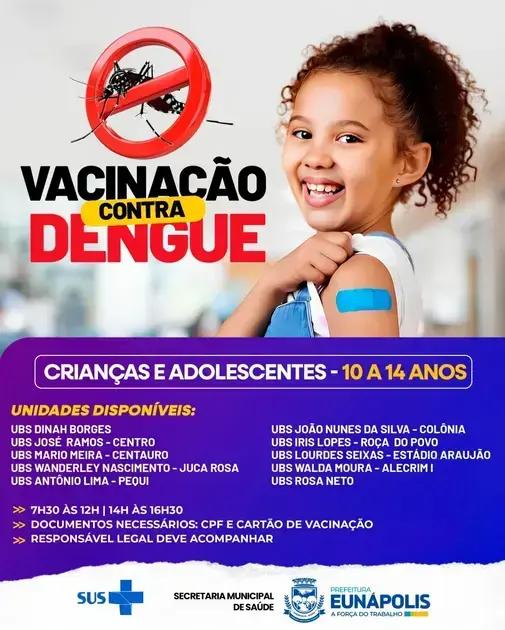Eunápolis inicia vacinação contra a dengue para jovens de 10 a 14 anos
