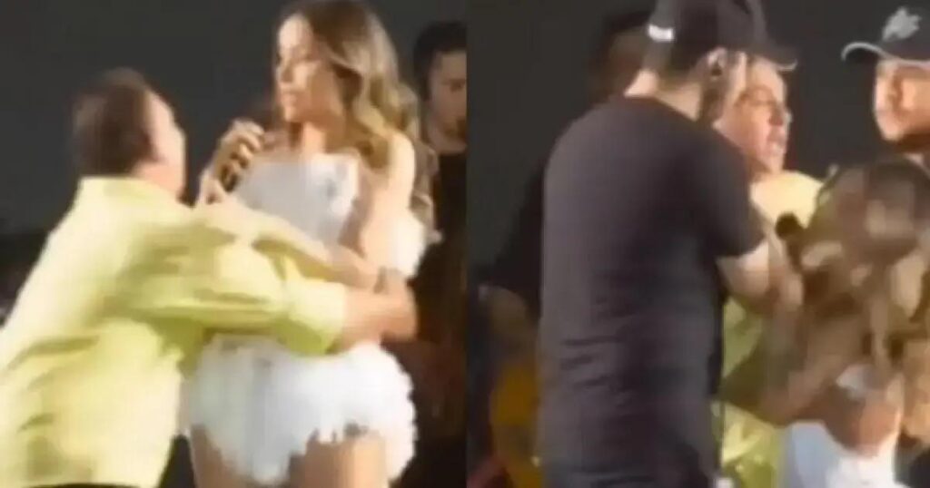 Fã invade palco e derruba Walkyria Santos durante show na Paraíba