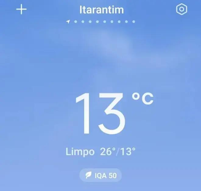 Manhã gelada em Itarantim: temperatura de 13 graus marca o dia
