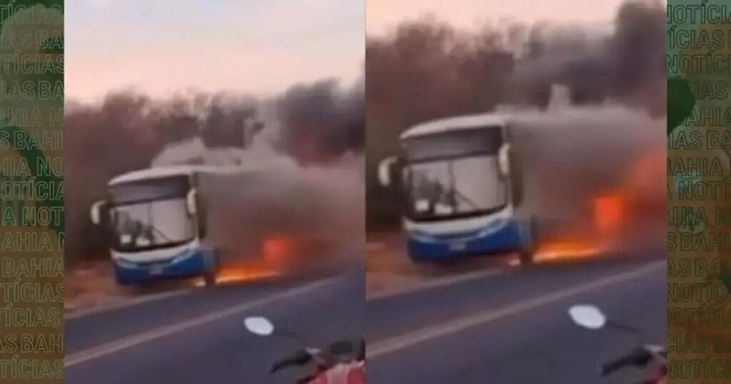 Ônibus pega fogo entre Guanambi e Caetité, mas ninguém se feriu