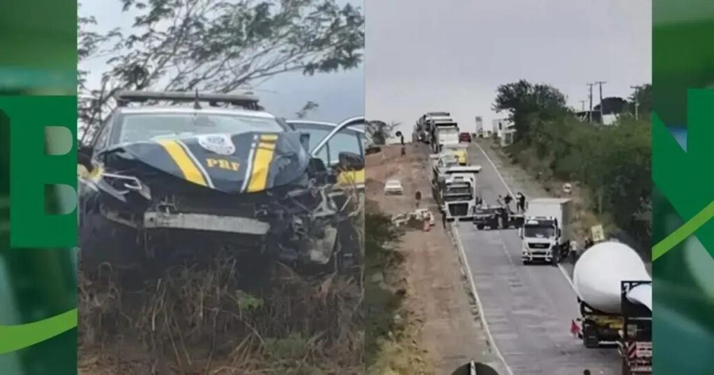 Acidente com viatura da PRF causa engarrafamento na BR-116 no norte da Bahia