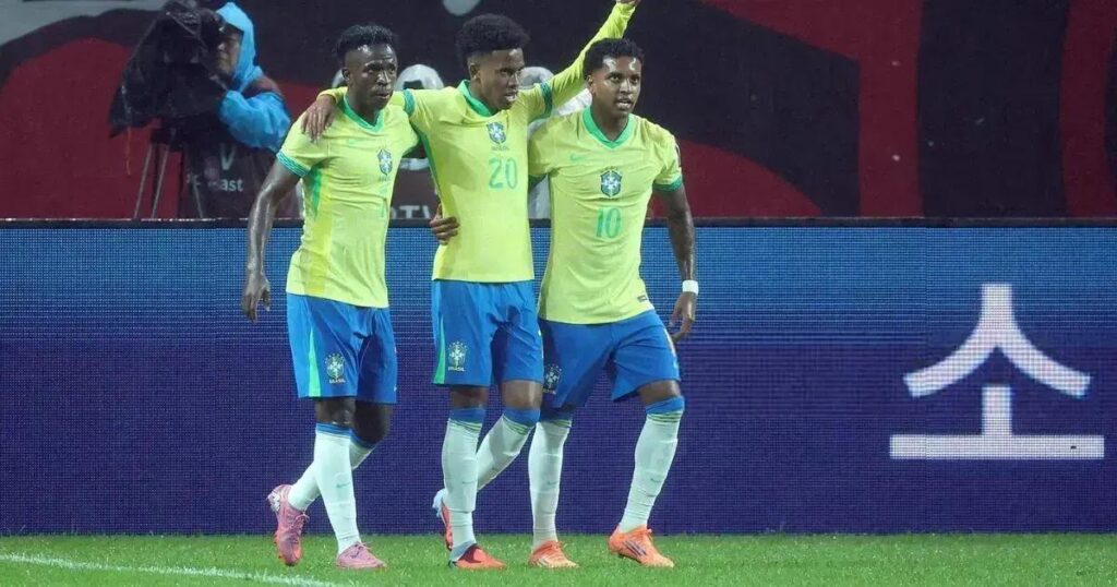 Brasil goleia Coreia do Sul por 5x0 em amistoso com brilho de Estêvão e Rodrygo