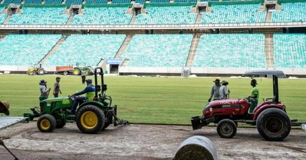 Fonte Nova conclui plantio do novo gramado para jogo do Bahia contra Grêmio