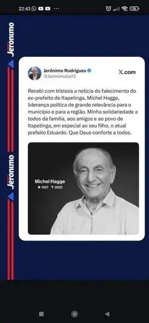 Políticos da Bahia lamentam morte de Michel Hagge, ex-prefeito de Itapetinga