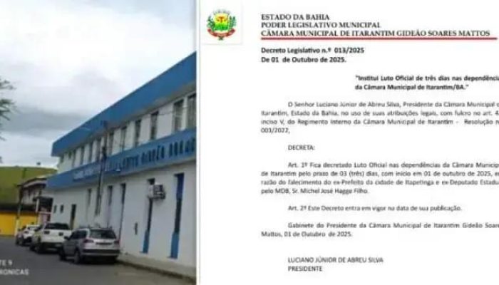 Câmara de Itarantim decreta luto de 3 dias por falecimento de Michel Hagge