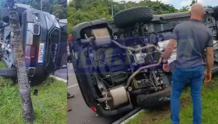 Caminhonete de luxo capota e atinge veículos na Avenida Luís Eduardo Magalhães