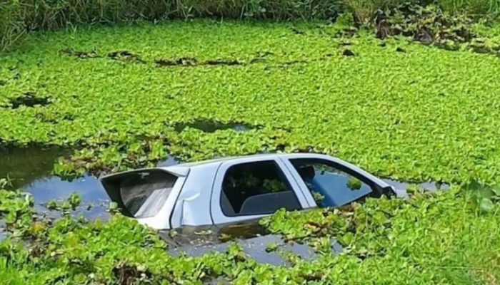 Carro com três ocupantes cai em lagoa às margens da BA-647