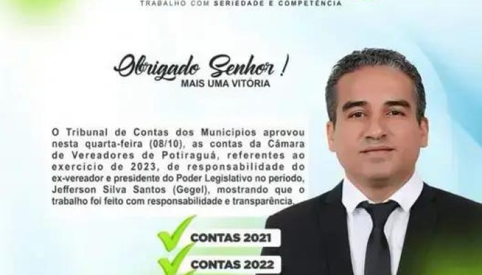 Contas de 2023 do ex-presidente da Câmara de Potiraguá são aprovadas