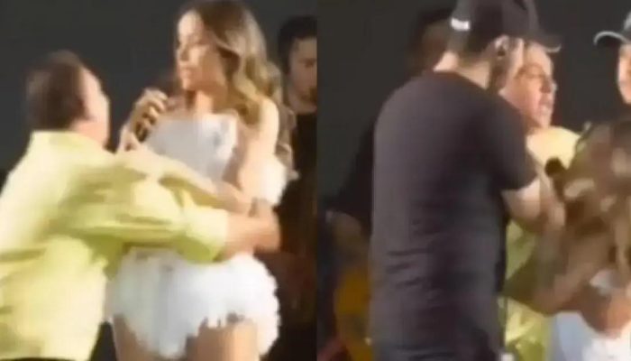 Fã invade palco e derruba Walkyria Santos durante show na Paraíba
