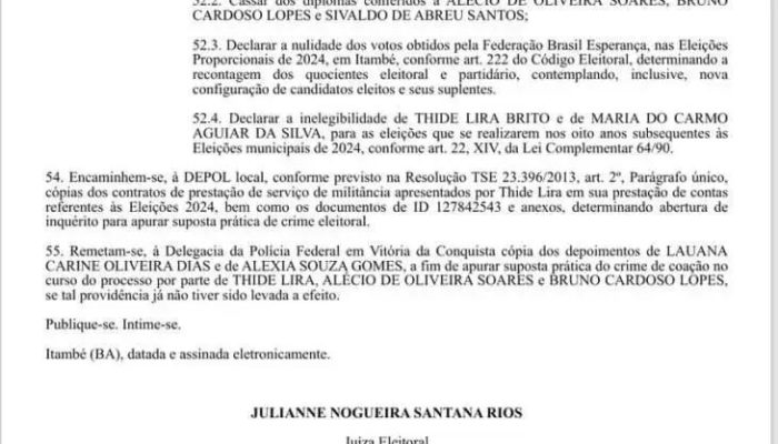 Justiça determina cassação de vereadores de Itambé por fraude eleitoral