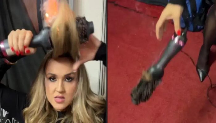 Mayara Santana tem cabelo queimado em show após acidente com escova