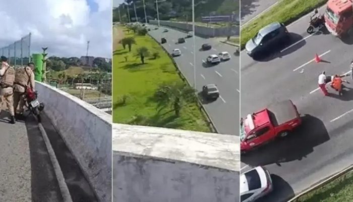 Motociclista cai de viaduto na Avenida Paralela e é socorrido em Salvador