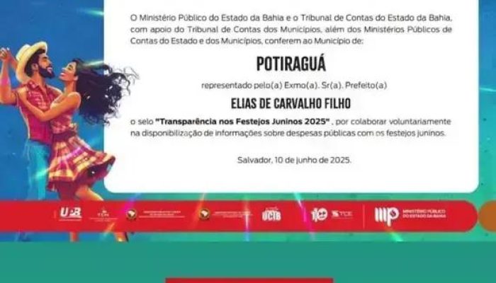 Potiraguá ganha Selo de Transparência e se prepara para o São João