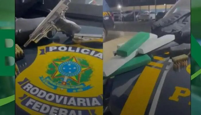 PRF apreende arma, munições e drogas em ônibus na BR-116
