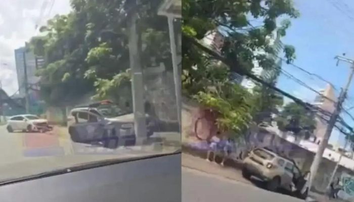 Viatura da PM colide com carro e poste em Salvador